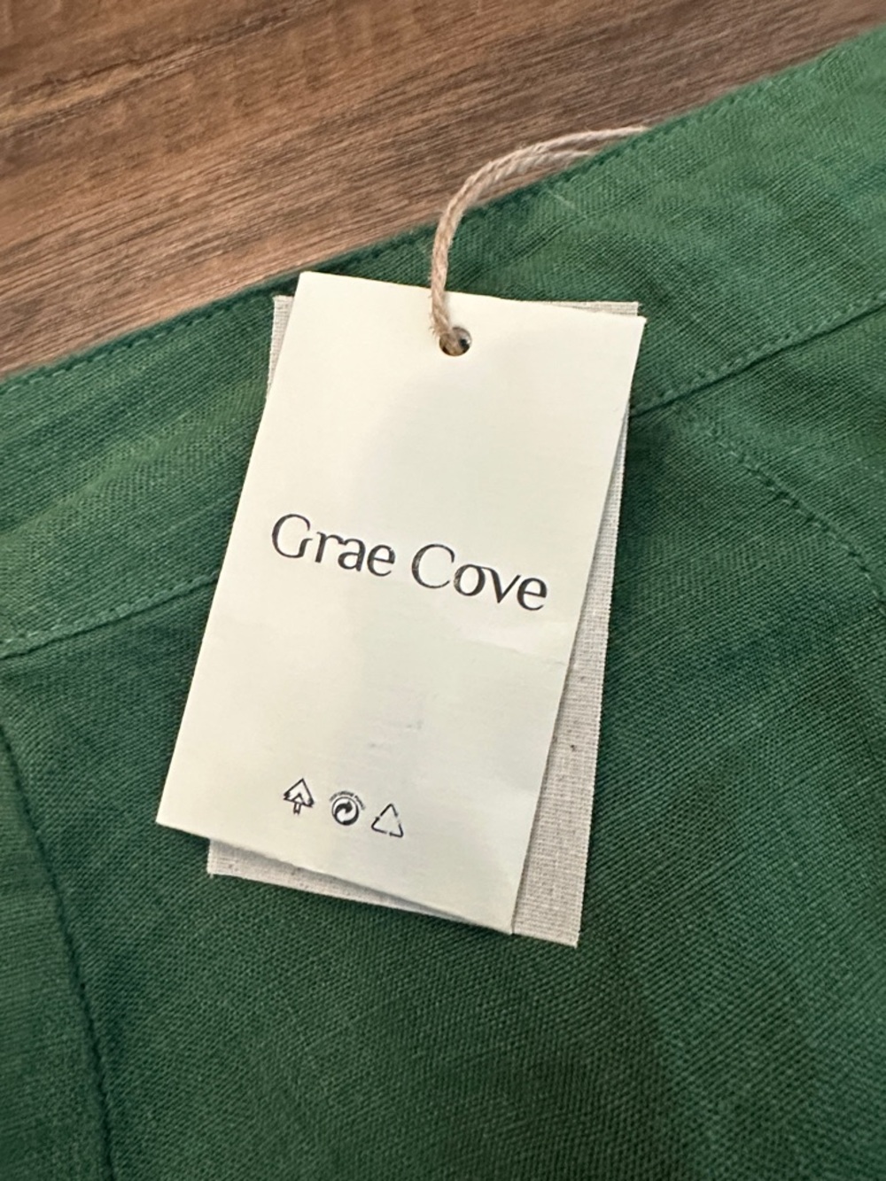 NWT Grae Cove SZ M Green Linen Blend Midi Skirt - Front Overlap A-Line - Picture 2 of 11